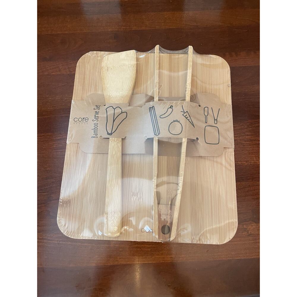 New Core Bamboo Bamboo Serve Set Serving Board Spatula Tongs Sealed